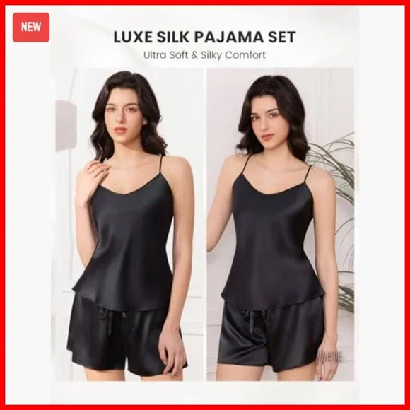 Large Silk Pajama Set V-Neck Cami Shorts Luxury Sleepwear OEKO-TEX